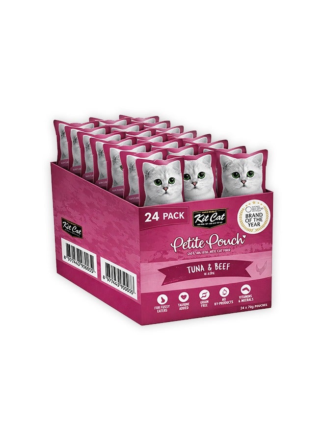 كيت كات طعام القطط الرطب بالتونة ولحم البقر - 70 غرام (عبوة من 24 كيسًا) - Image 1